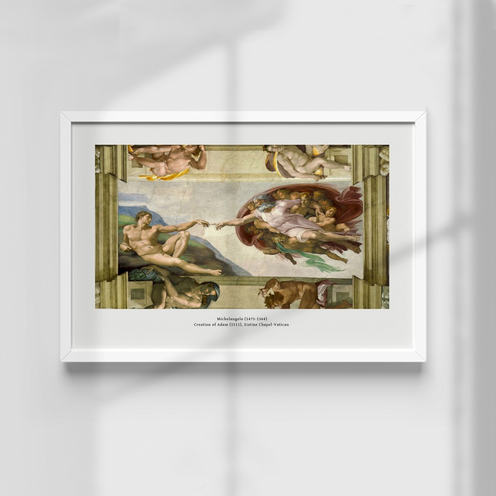 Dekoratif Adem'in Yaratılışı Michelangelo Beyaz Çerçeveli Tablo