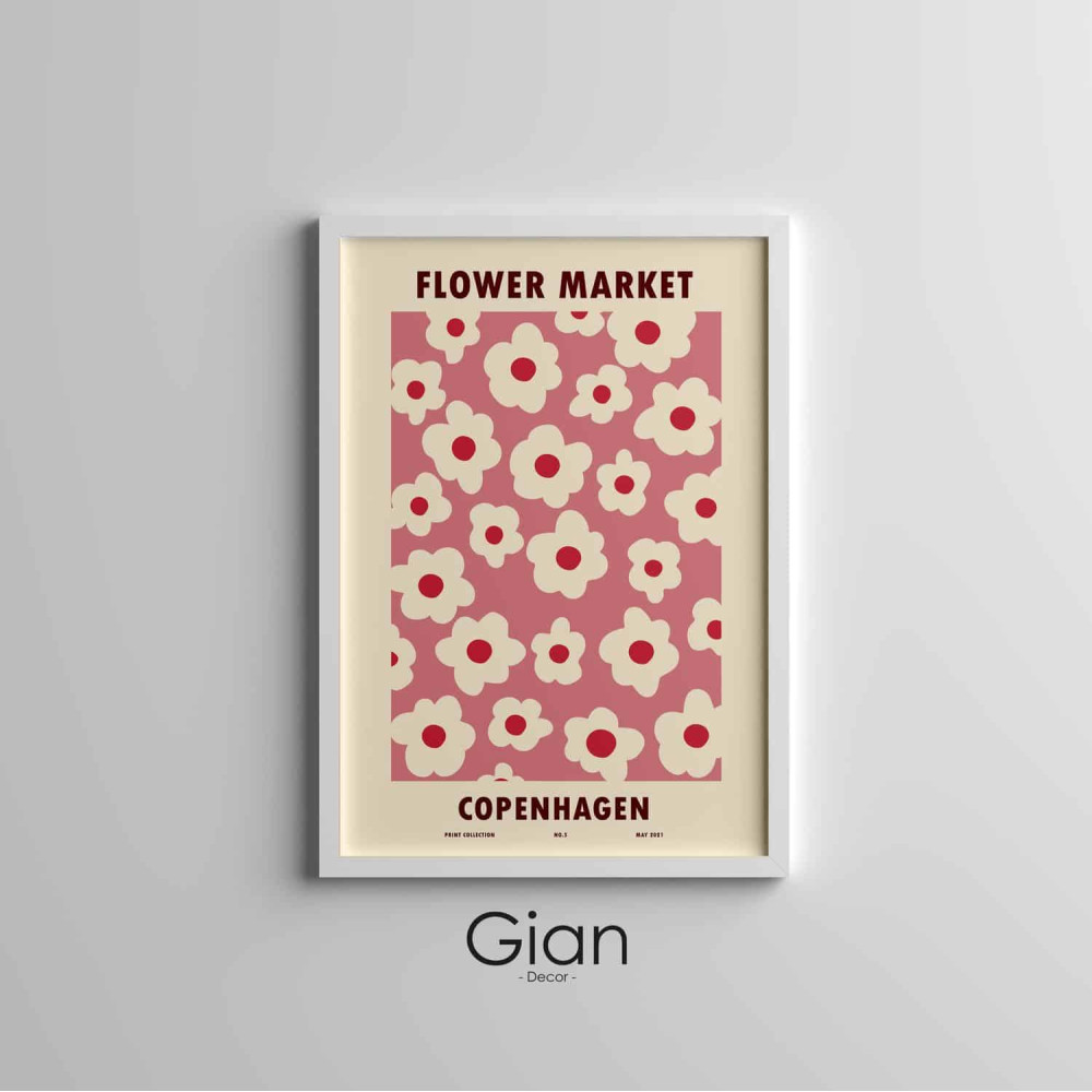 Dekoratif Flower Market Copenhagen Beyaz Çerçeveli Tablo
