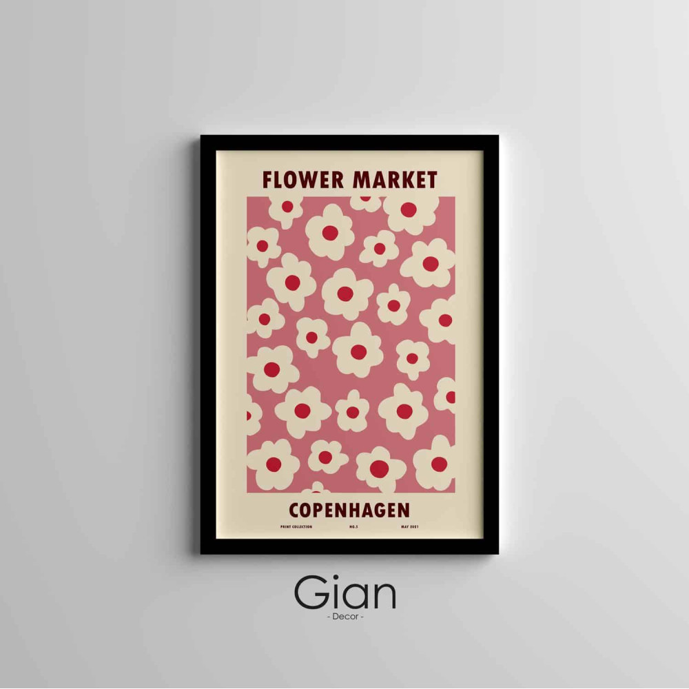 Dekoratif Flower Market Copenhagen Siyah Çerçeveli Tablo
