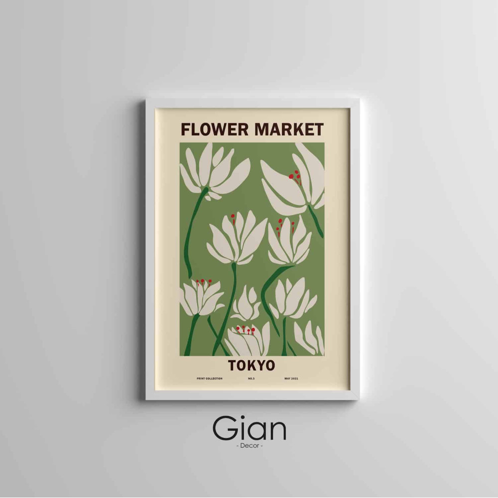 Dekoratif Flower Market Tokyo Beyaz Çerçeveli Tablo