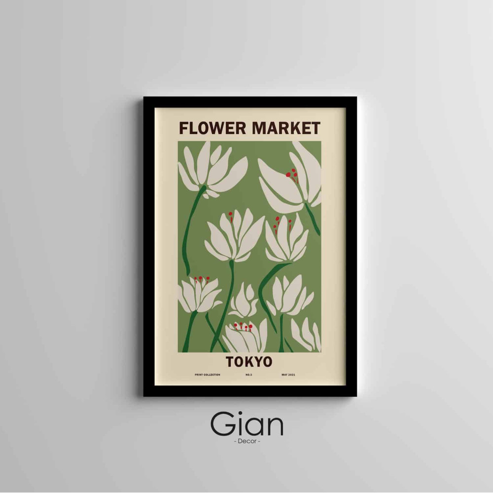 Dekoratif Flower Market Tokyo Siyah Çerçeveli Tablo