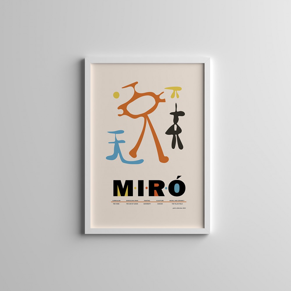 Dekoratif Joan Miro Beyaz Çerçeveli Tablo