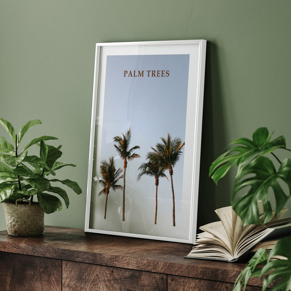 Dekoratif Palmiyeler Beyaz Çerçeveli Tablo