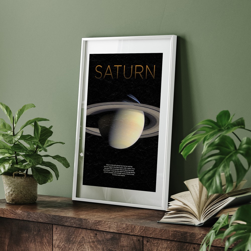 Dekoratif Satürn Beyaz Çerçeveli Tablo
