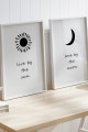 Dekoratif İkili Güneş-Ay Beyaz Çerçeveli Tablo