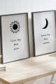 Dekoratif İkili Güneş-Ay Siyah Çerçeveli Tablo
