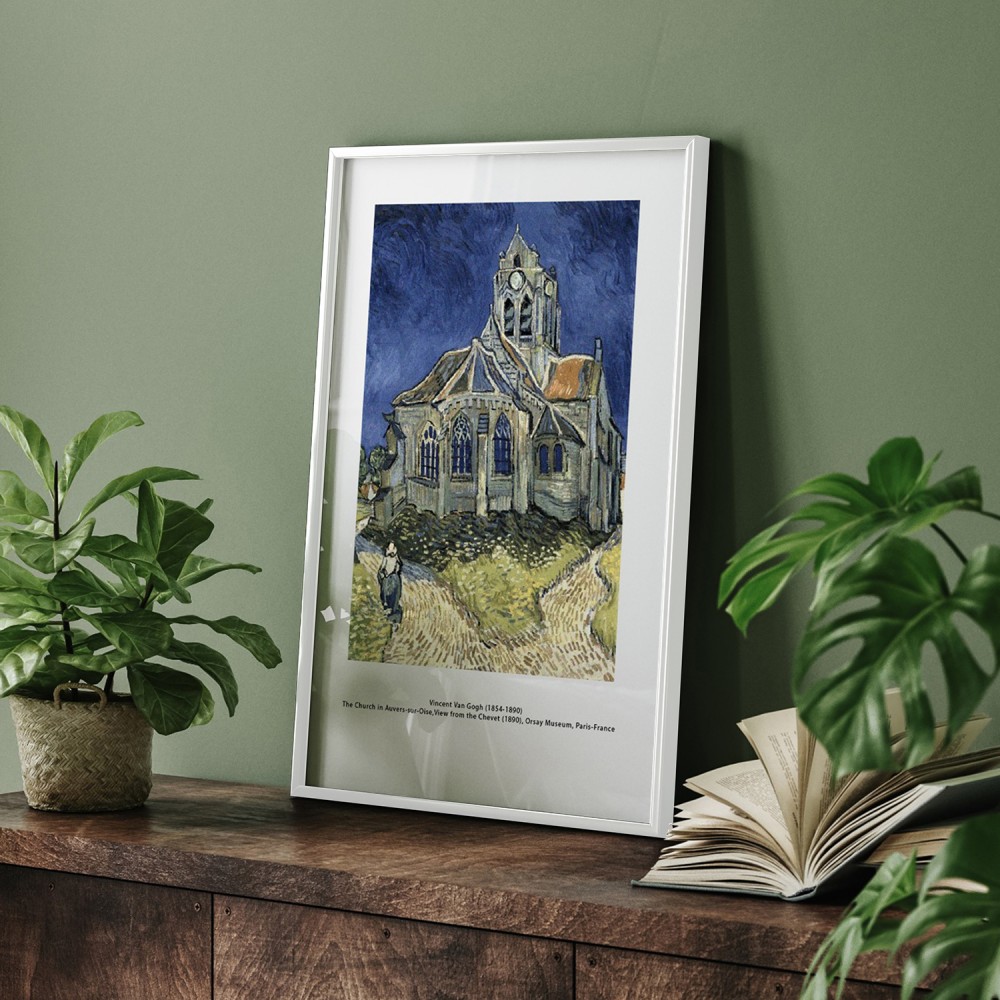 Dekoratif Van Gogh Kilise Beyaz Çerçeveli Tablo