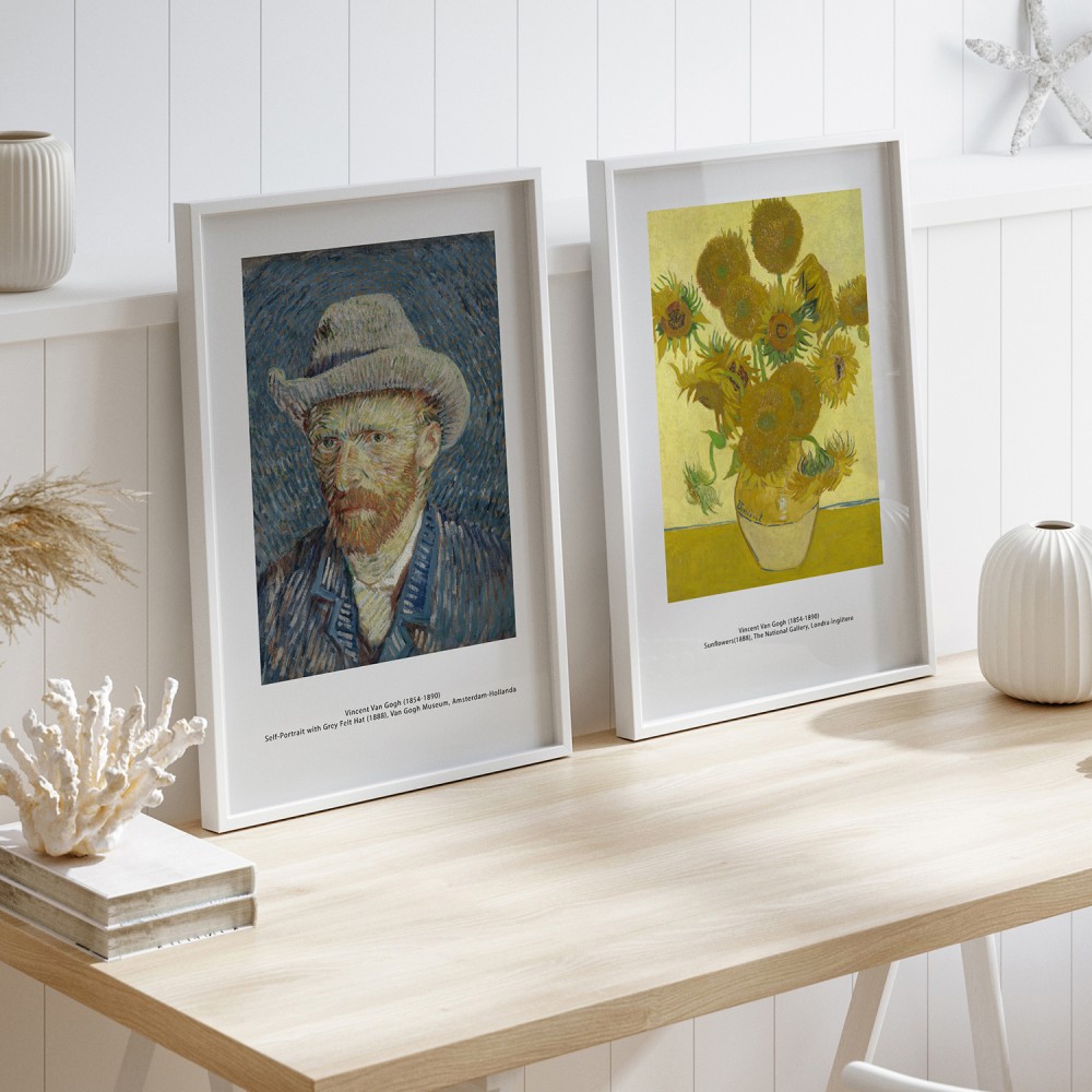 Dekoratif İkili Van Gogh Seri Beyaz Çerçeveli Tablo