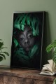 Dekoratif Yaprak ve Kadın Siyah Çerçeveli Tablo