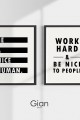 Dekoratif İkili Work Hard Siyah Çerçeveli Tablo