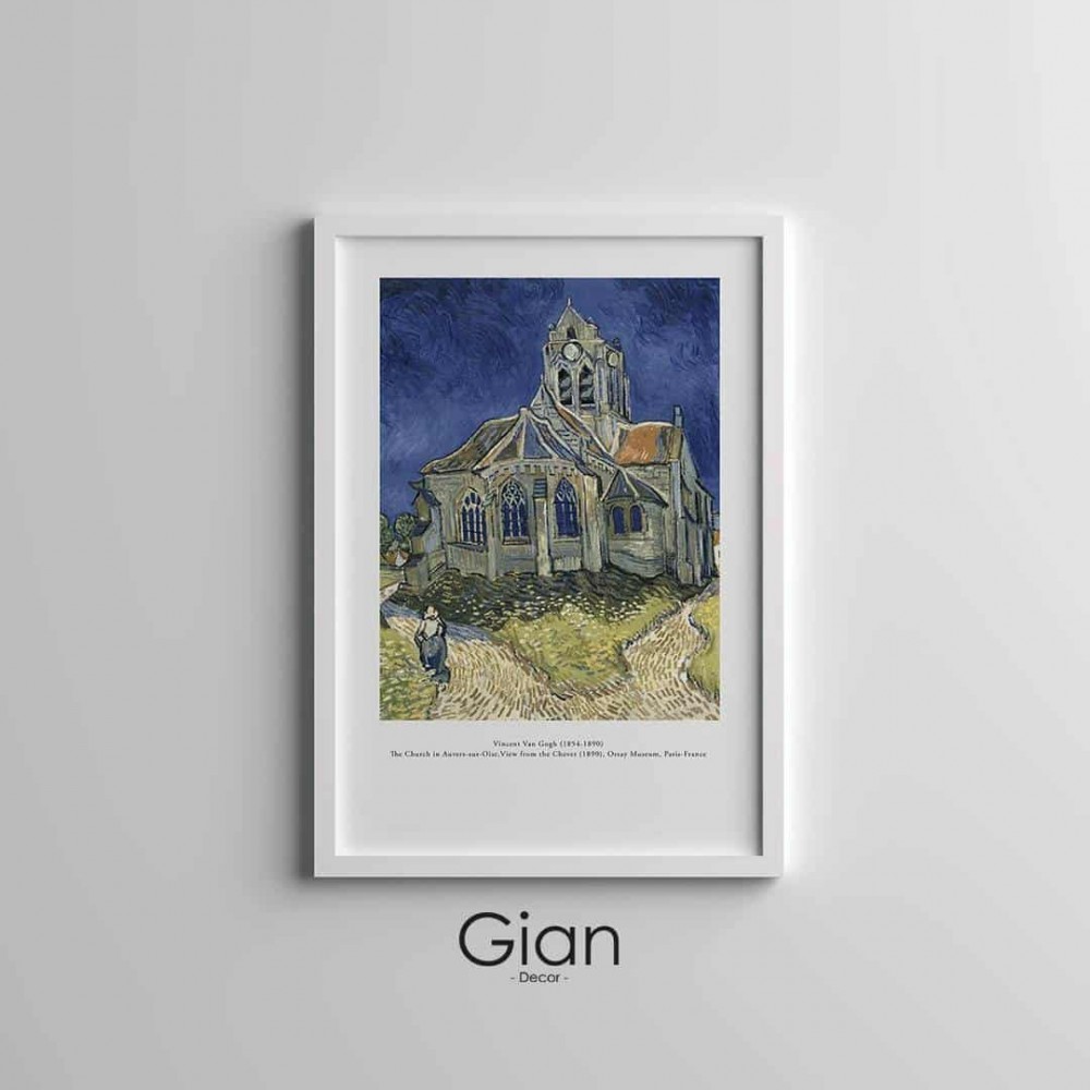 Dekoratif Van Gogh Kilise Beyaz Çerçeveli Tablo
