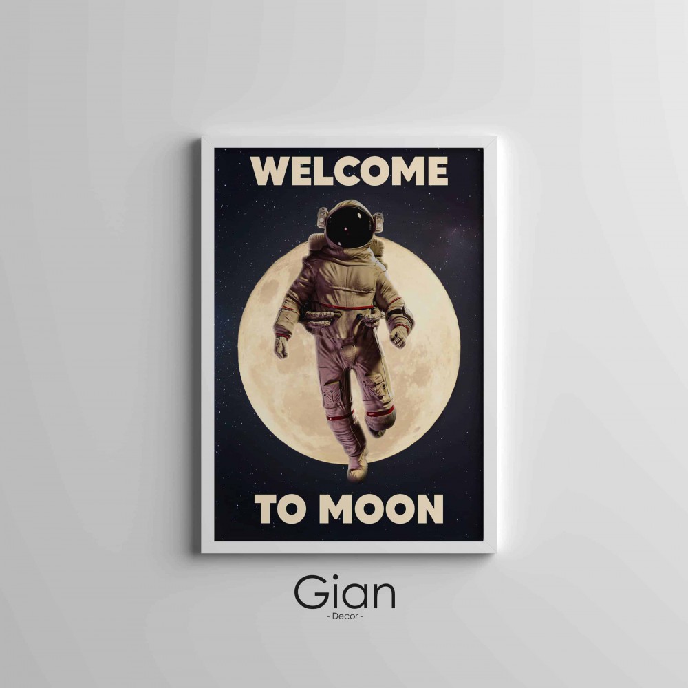 Dekoratif Welcome To Moon Beyaz Çerçeveli Tablo